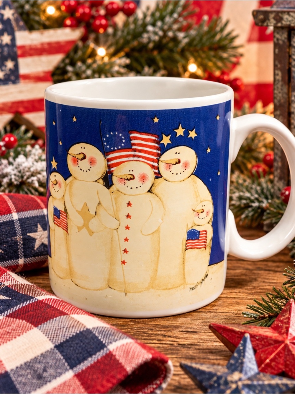 Linda Bowman Patriotic Snowman Family Coffee Mug Mary Beth Baxter Folk Art